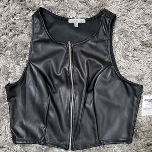 Pleather black zip up crop